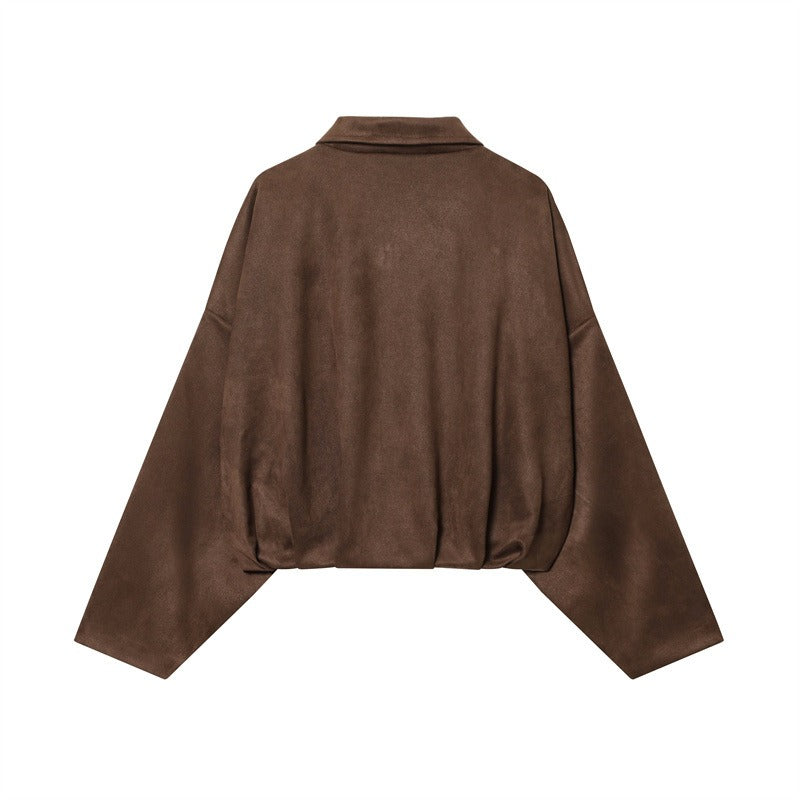 Women's Suede-Effect Bomber Jacket – Modern Relaxed Fit