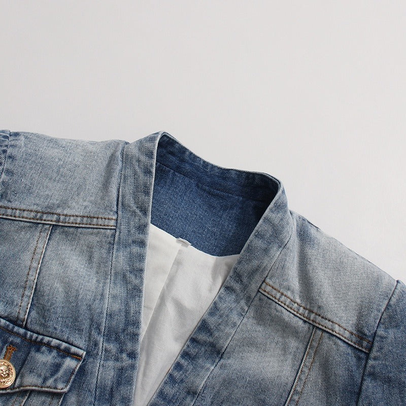 Women's Cotton-Blend Blazer – Belted Silhouette with Distressed Effect