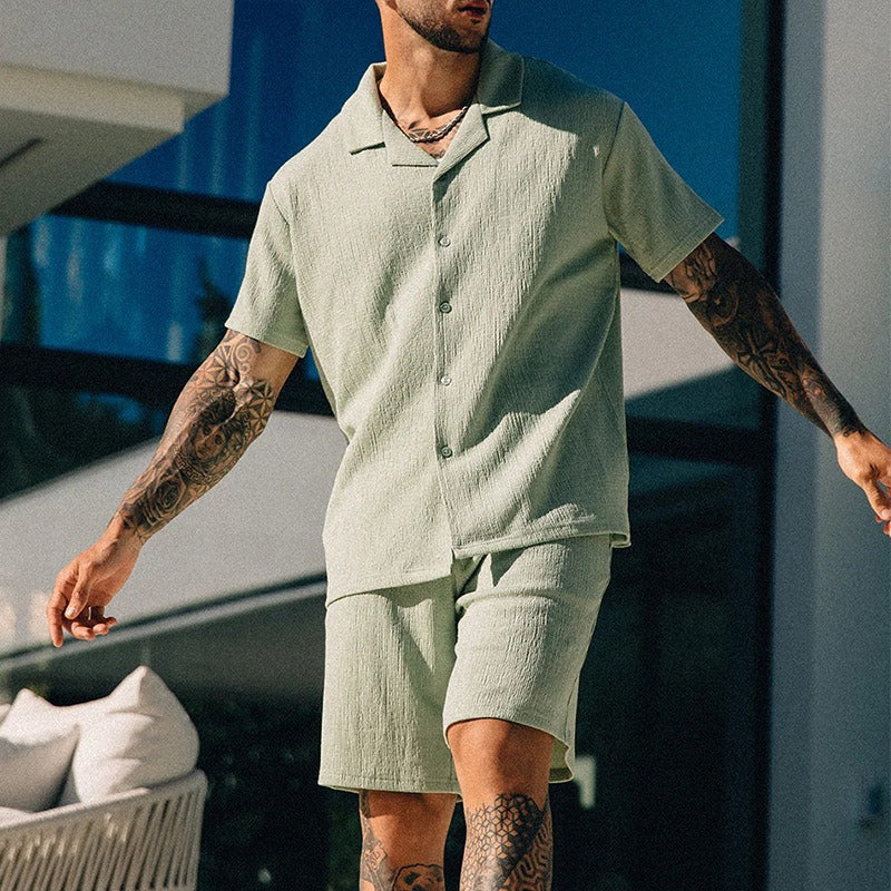 Men’s Textured Short-Sleeve Co-ord Set – Breathable Relaxed Fit