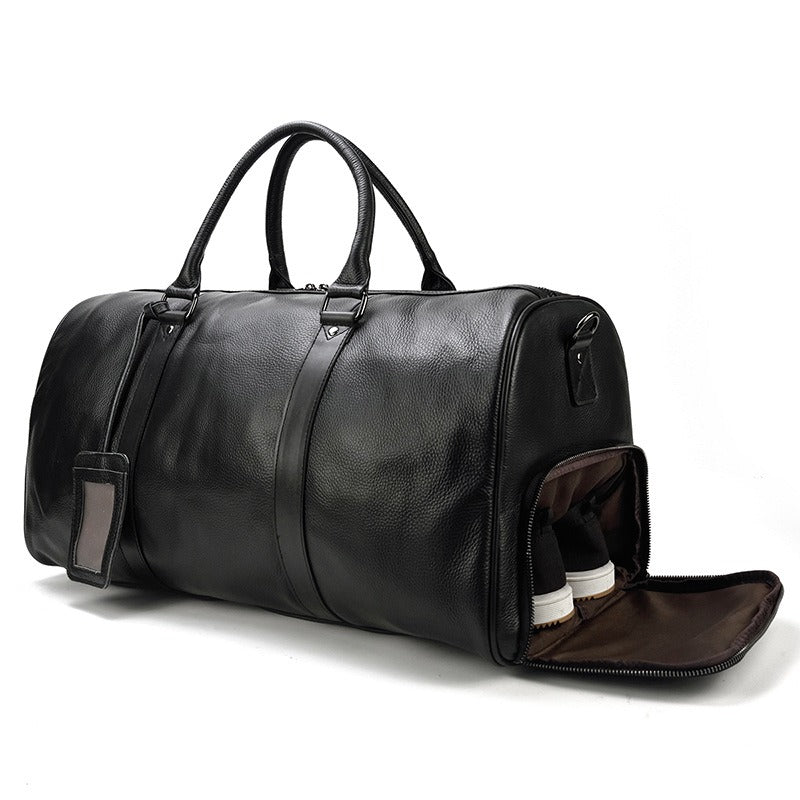 Men's Leather Travel Bag – Structured Duffle with Removable Shoulder Strap