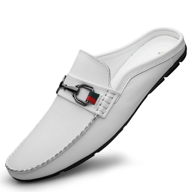 Men’s Calfskin Leather Mule Loafers – Retro Backless Slip-Ons