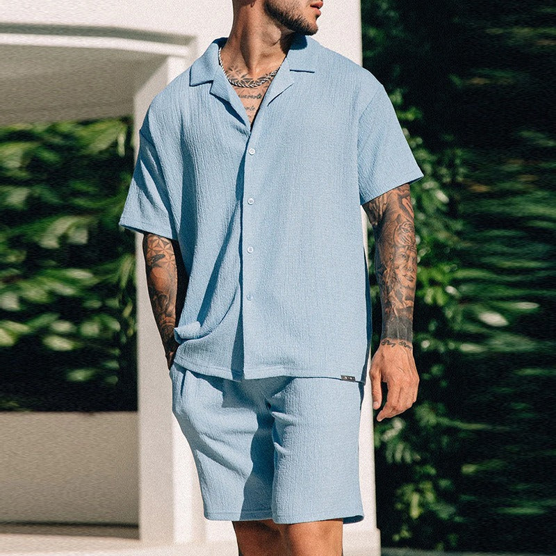 Men’s Textured Short-Sleeve Co-ord Set – Breathable Relaxed Fit