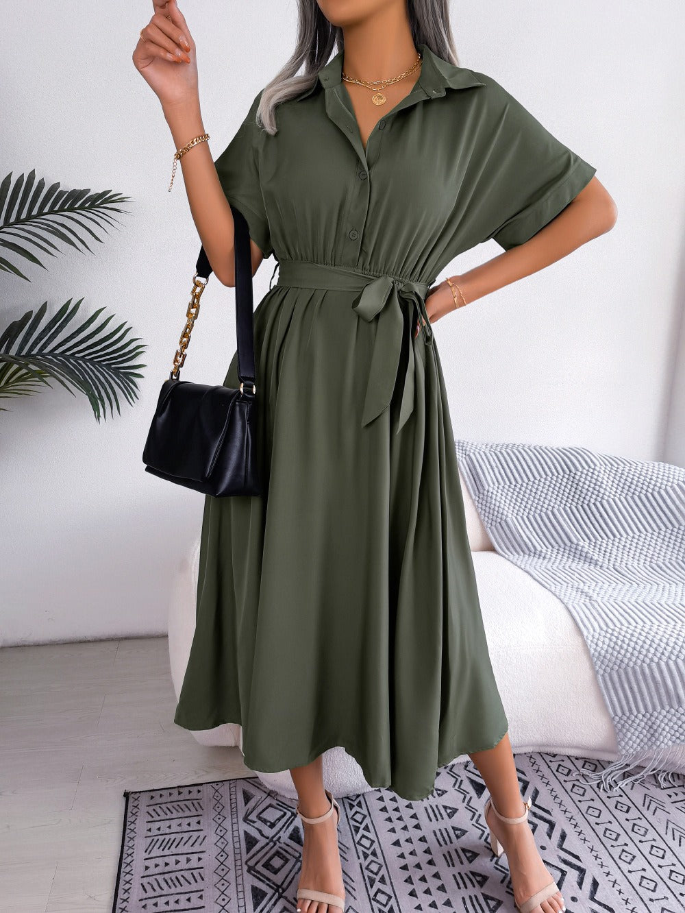 Women's Loose Shirt Dress – Tied Belt & Relaxed Fit