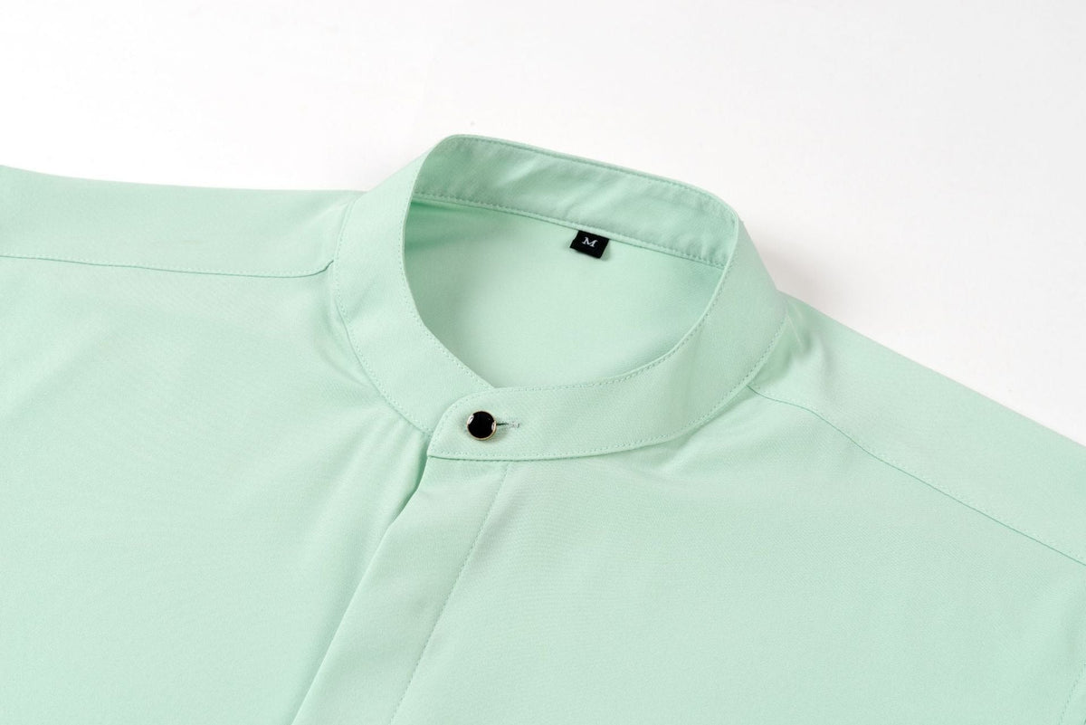 Men’s Long-Sleeve Mandarin Collar Shirt – Lightweight Slim Tailored Fit