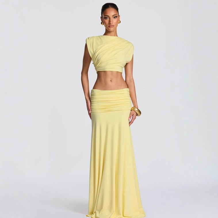 Women's Crop Top and Long Skirt Set – Fluid Stretch Fabric