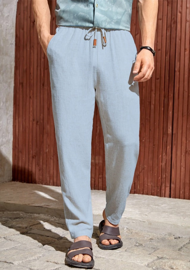 Men's Cotton-Linen Trousers – Relaxed Fit with Drawstring