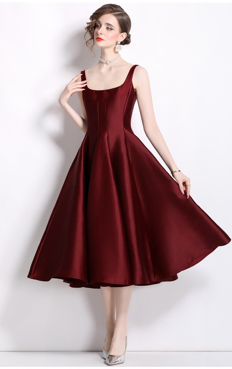 Vintage Women's Midi Dress with Straps – Sleeveless Fitted Cut
