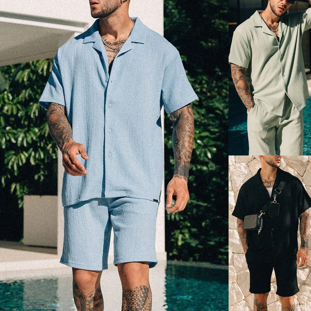 Men’s Textured Short-Sleeve Co-ord Set – Breathable Relaxed Fit
