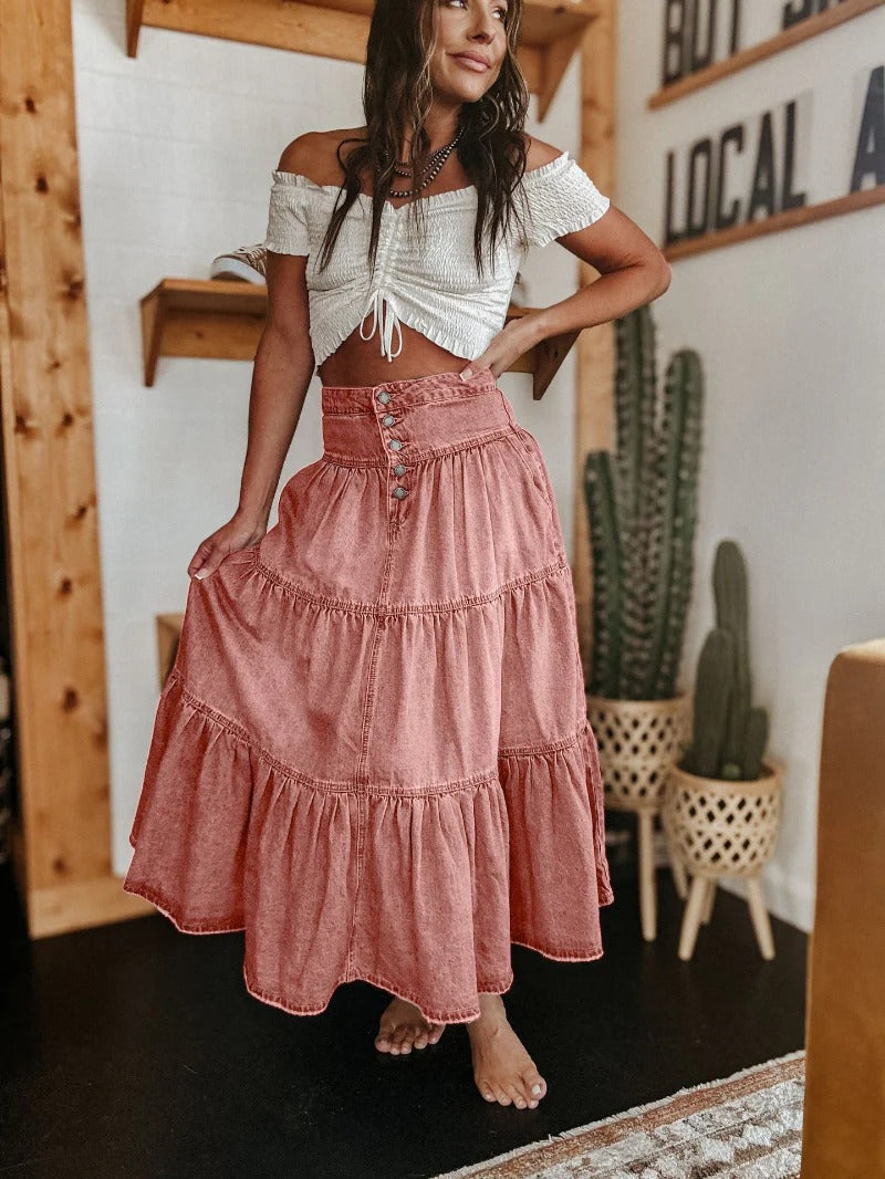 Women's Long Skirt – High Waist Flared with Ruffles