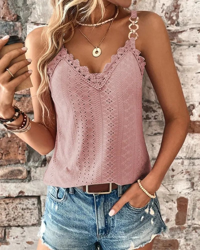 Women's Lace Tank Top – Sleeveless Sheer Camisole Top