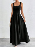 Women's Maxi Dress – Square Neckline, Elegant A-Line Cut
