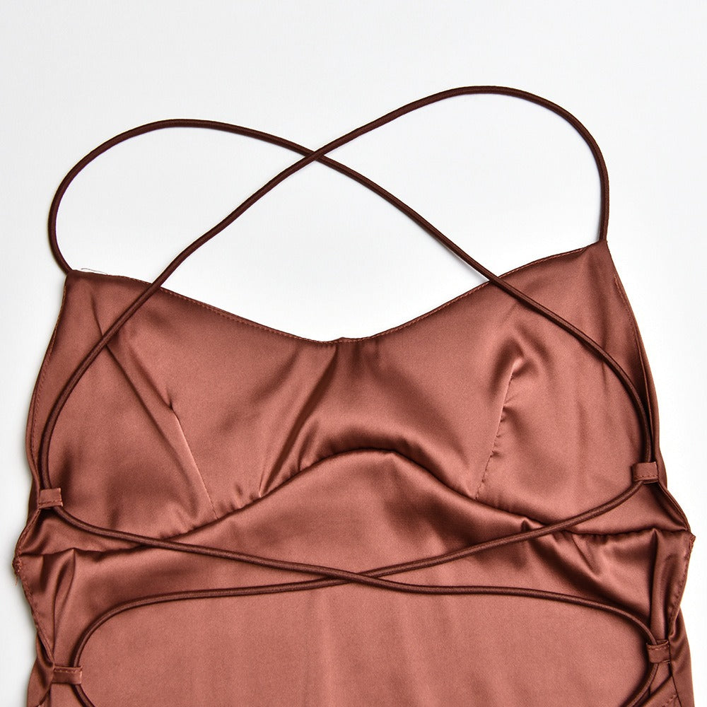 Women's Satin Dress – Backless with Laces