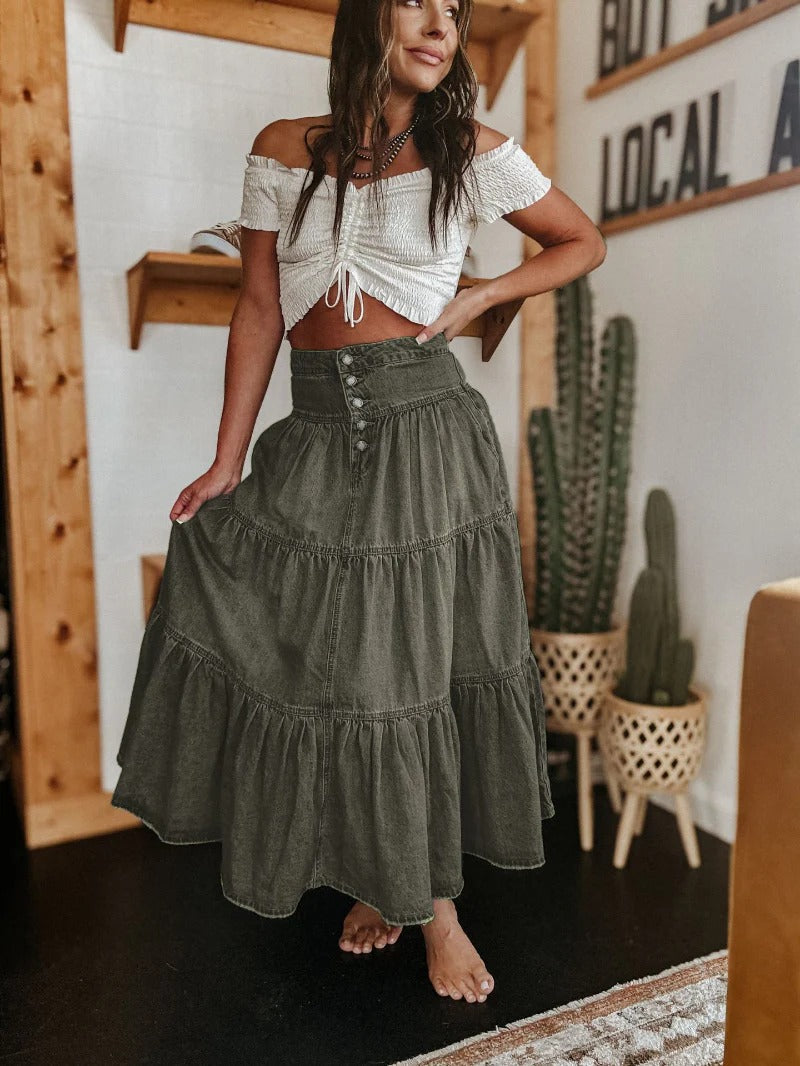 Women's Long Skirt – High Waist Flared with Ruffles