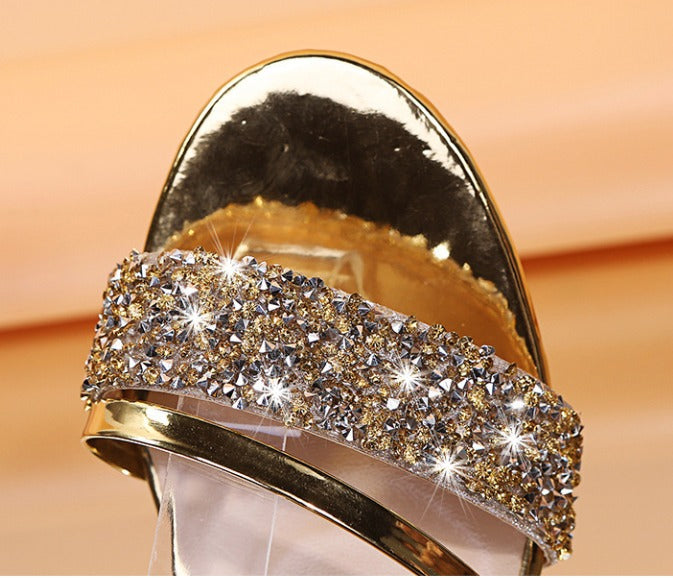 Women's Sandals with Rhinestone Ornaments – Block Heel Embellished Sandals