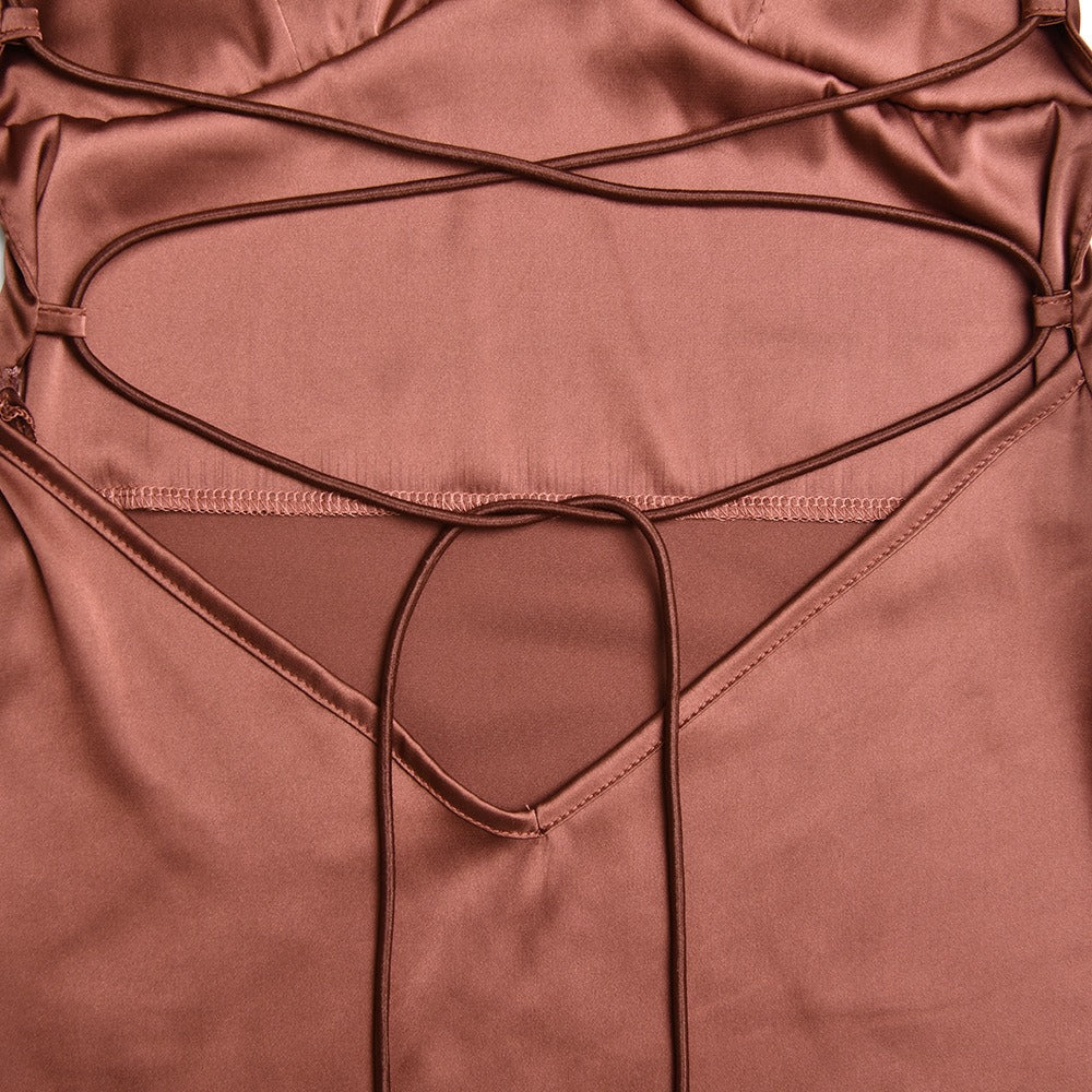 Women's Satin Dress – Backless with Laces