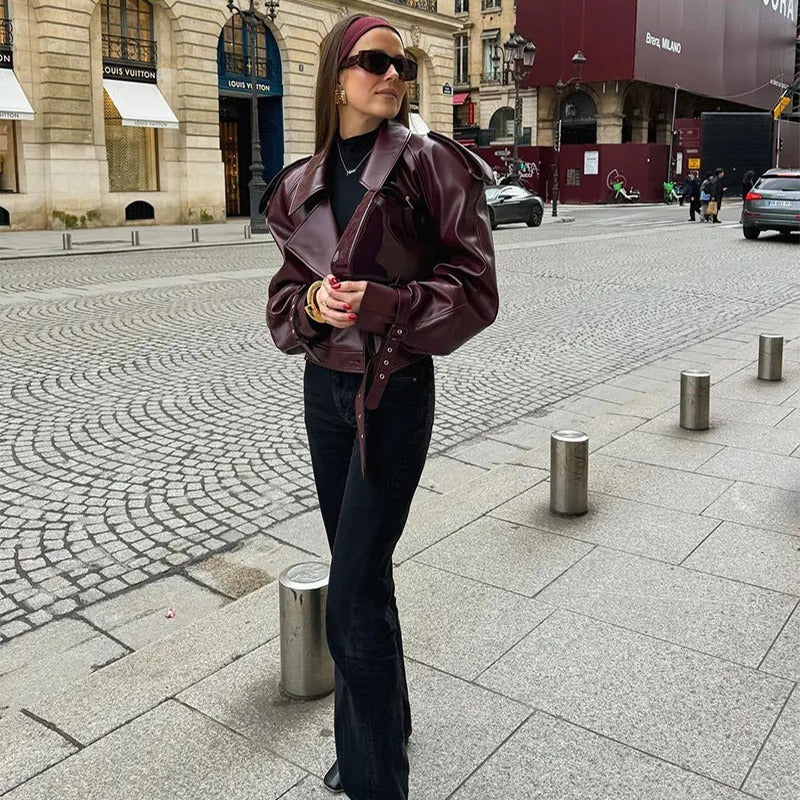Women's Cropped Jacket – Slim Fit, Notched Collar, Double Pockets