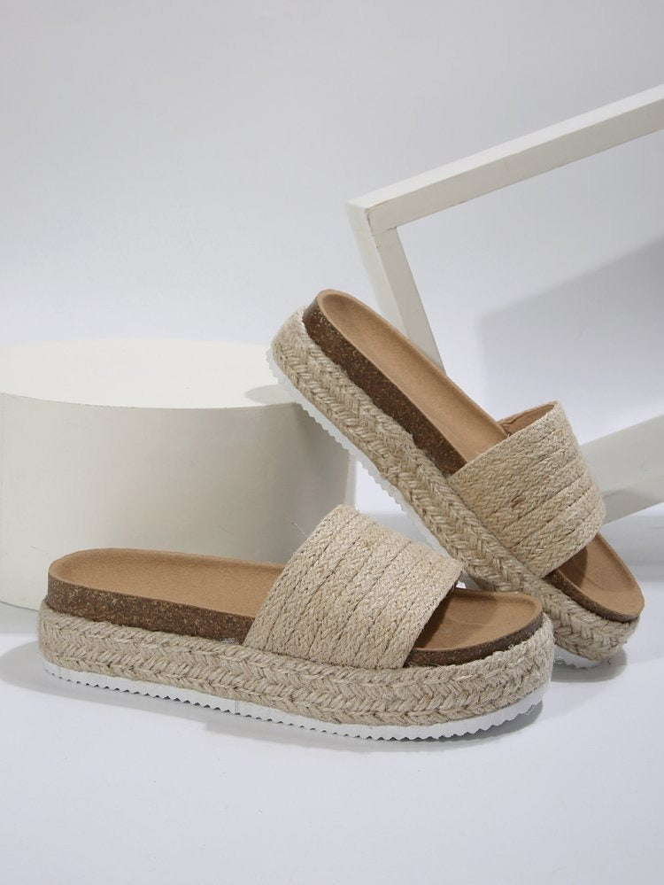 Women's Flat Sandals in Woven Textile – Cushioned Muffin Sole