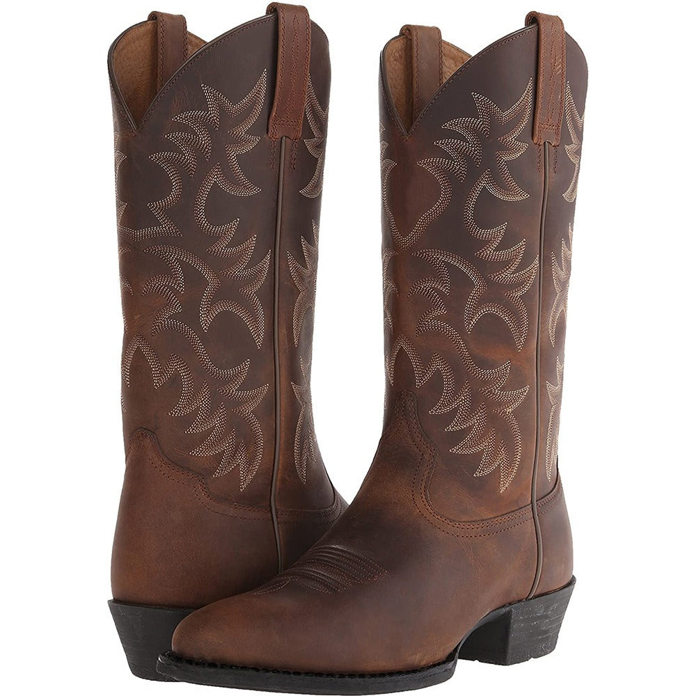 Men's Embroidered Cowboy Boots – High Shaft Square Heel Slip-On