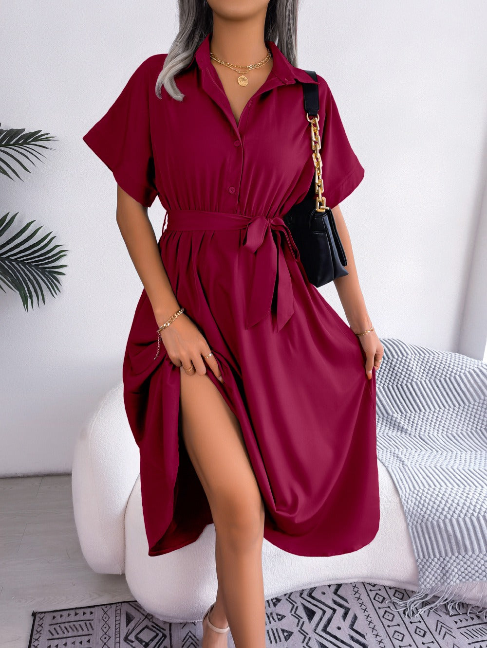 Women's Loose Shirt Dress – Tied Belt & Relaxed Fit