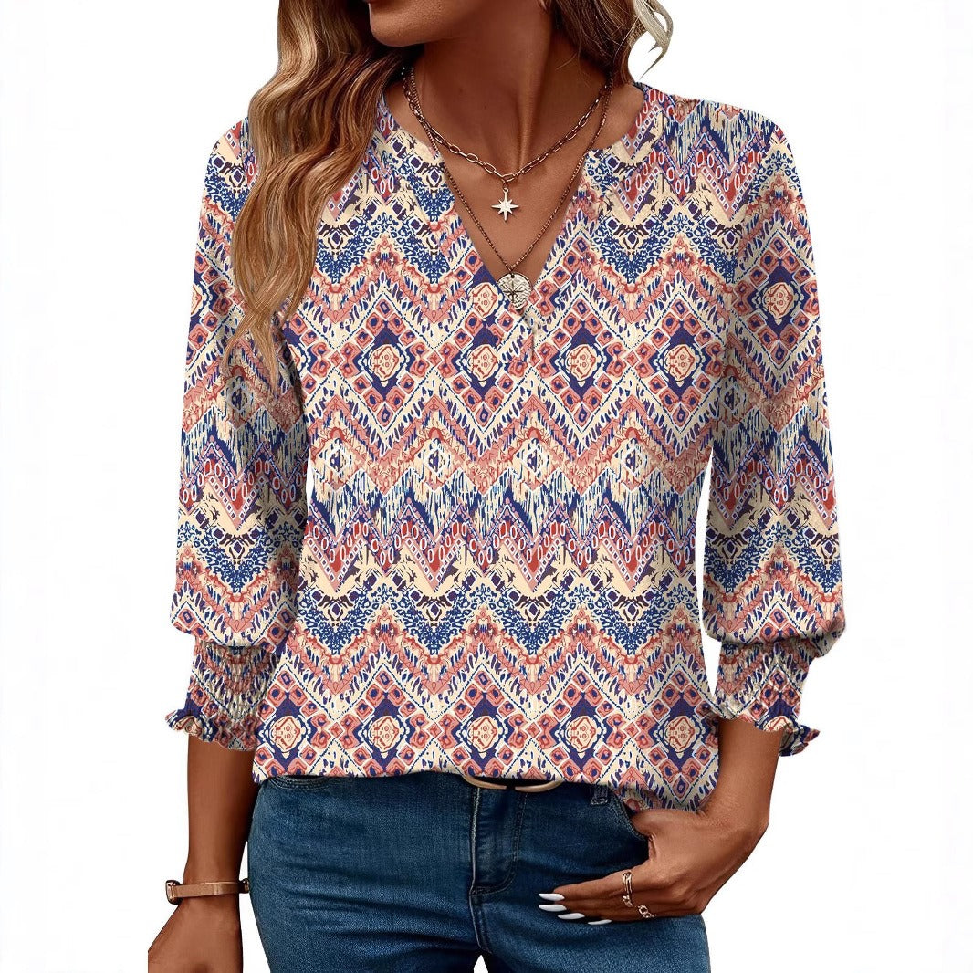Women's Floral Print Blouse – Casual Three-Quarter Sleeves