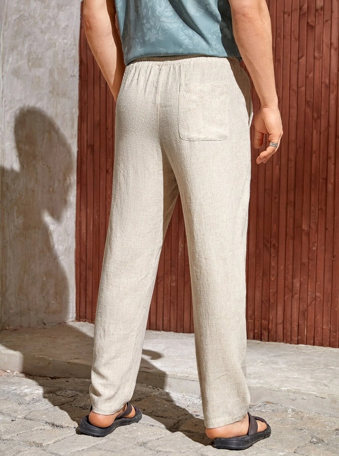 Men's Cotton-Linen Trousers – Relaxed Fit with Drawstring