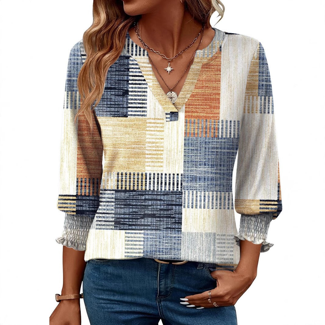 Women's Floral Print Blouse – Casual Three-Quarter Sleeves