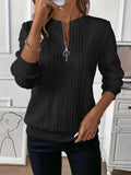 Women's Textured Knitwear – Cable-Knit Round Neck with Quarter-Zip