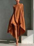 Women's Sleeveless Midi Dress – Asymmetrical Flared Fit