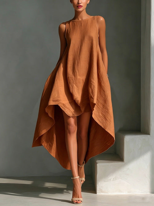 Women's Sleeveless Midi Dress – Asymmetrical Flared Fit