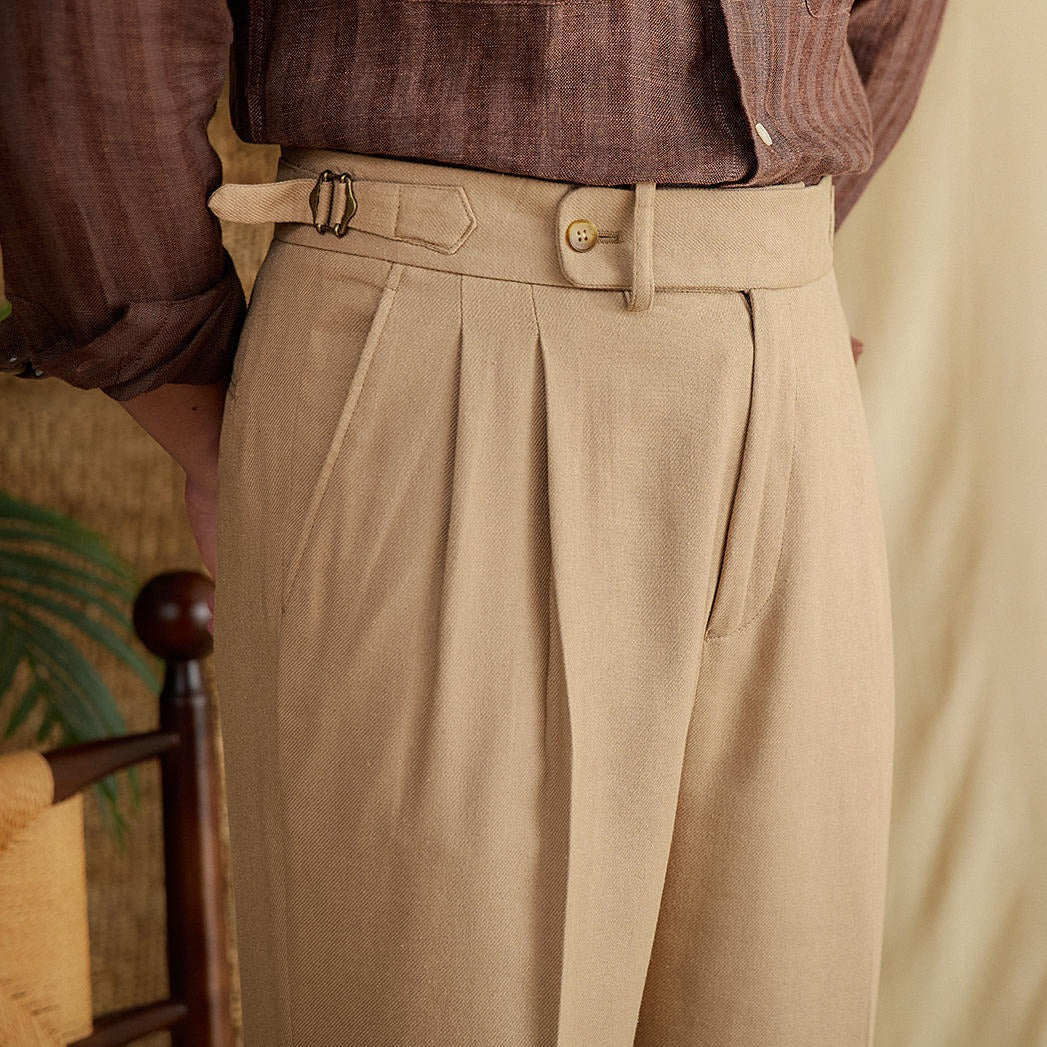 Men's High-Waisted Straight-Leg Pleated Pants – Lightweight and Flowing Fabric