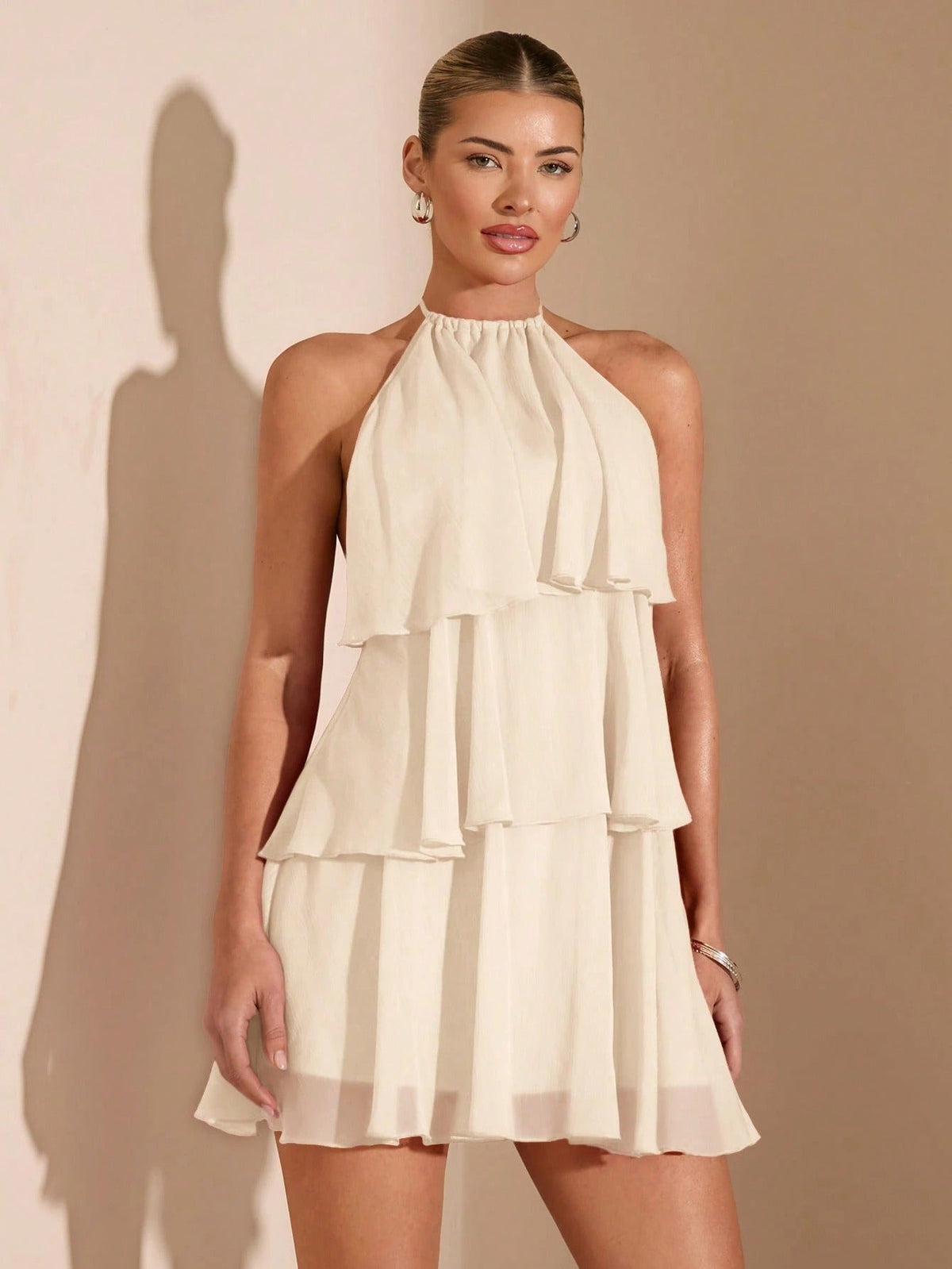 Women's Mini Dress with Laces and Ruffles – Romantic Irregular Hem