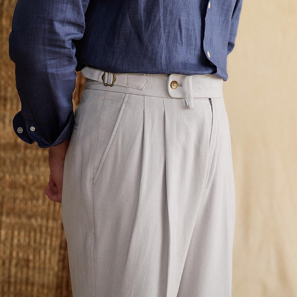 Men's High-Waisted Straight-Leg Pleated Pants – Lightweight and Flowing Fabric