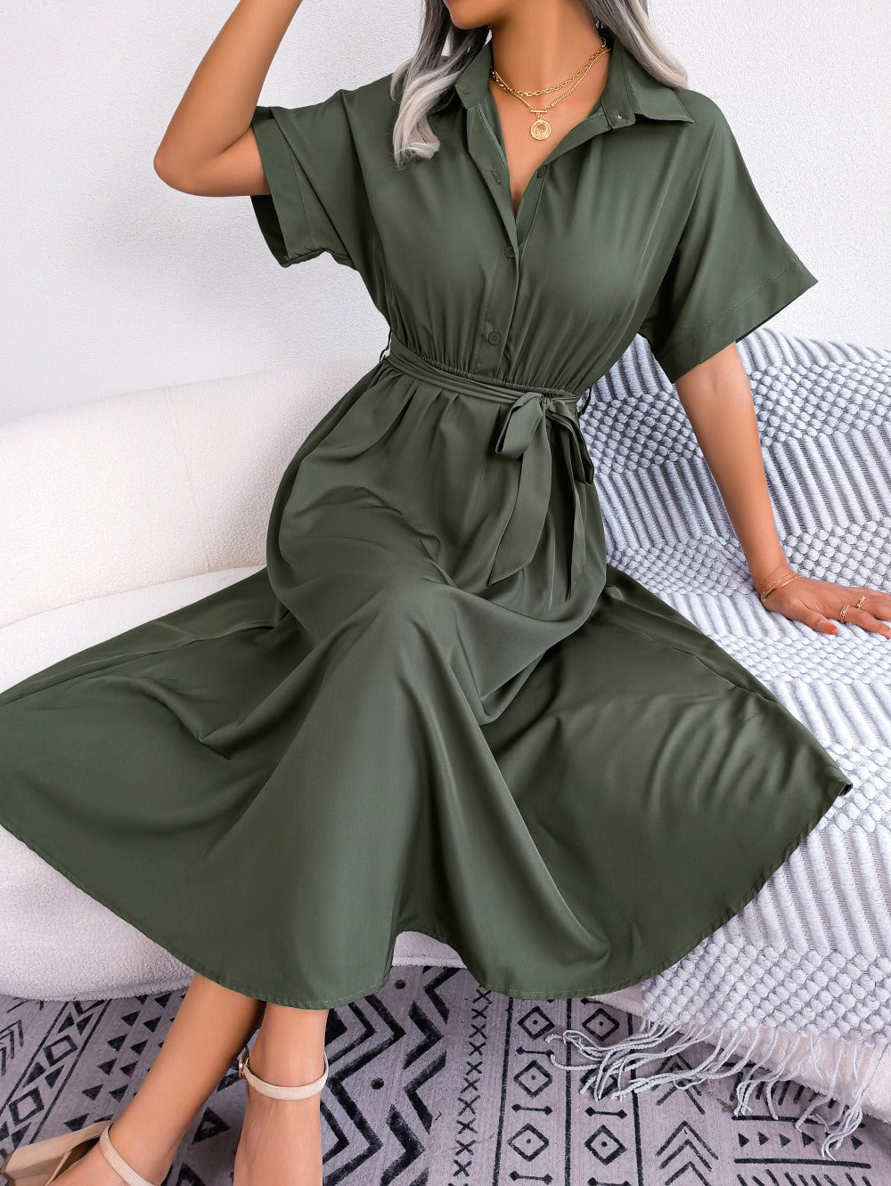 Women's Loose Shirt Dress – Tied Belt & Relaxed Fit