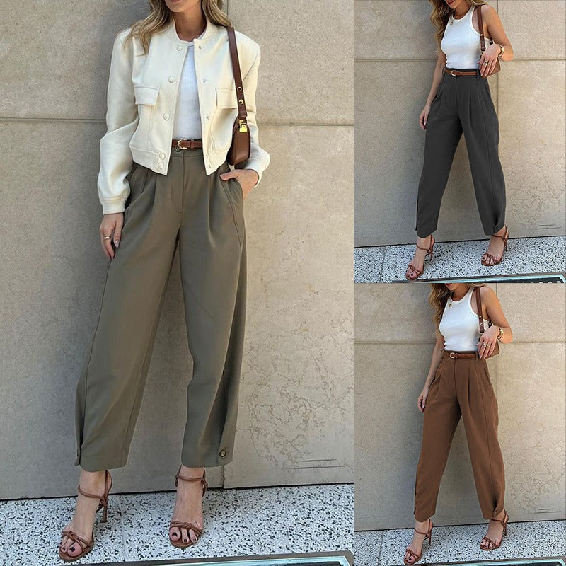 Women’s High-Waist Tapered Trousers – Relaxed Cropped Tailored Fit
