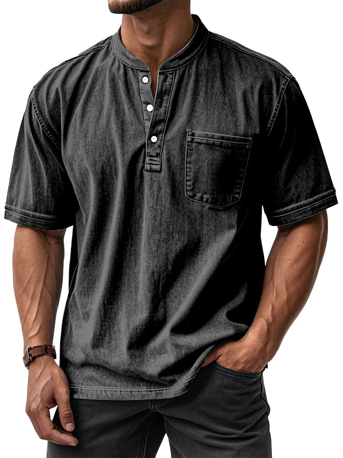 Men's Short Sleeve Cotton Shirt – Casual Crew Neck