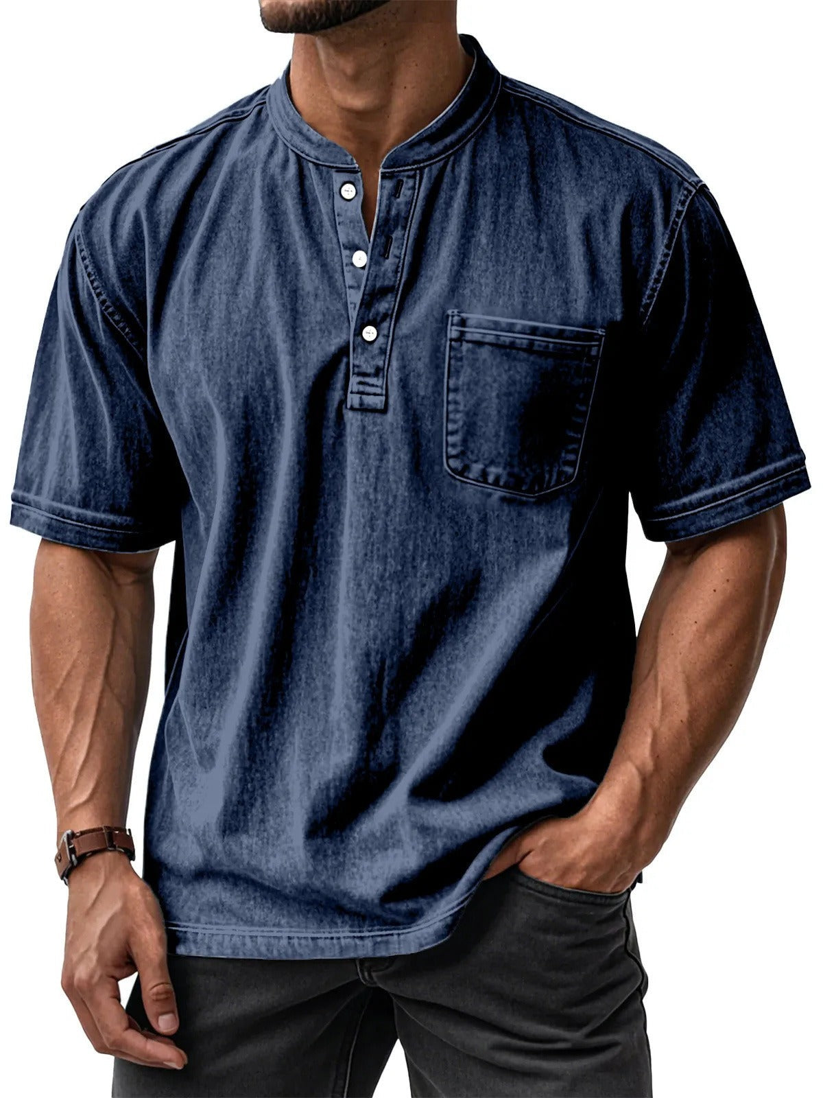 Men's Short Sleeve Cotton Shirt – Casual Crew Neck