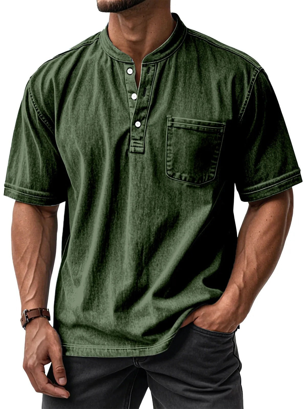 Men's Short Sleeve Cotton Shirt – Casual Crew Neck