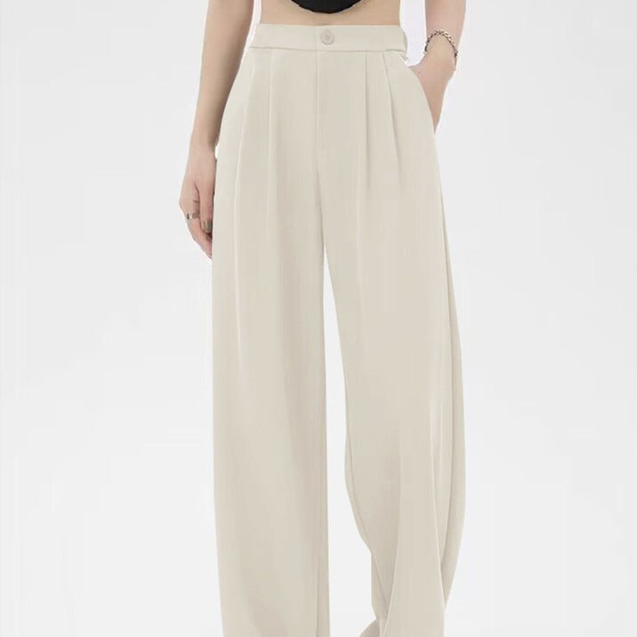 Women's Loose Flowy Trousers – Elegant High-Waisted Pleated