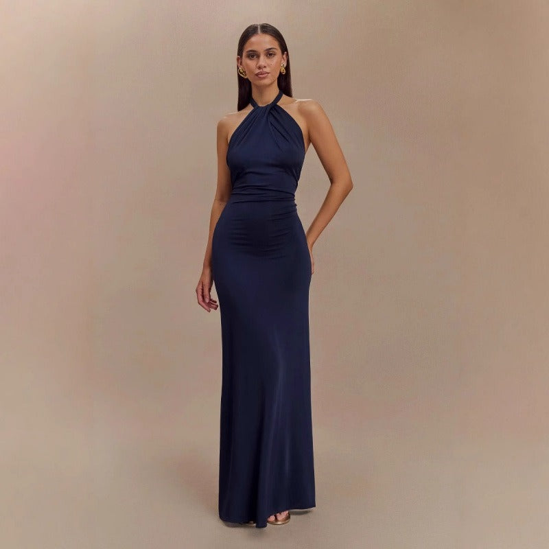 Long Dress for Women with Open Back – Fitted Halter Cut
