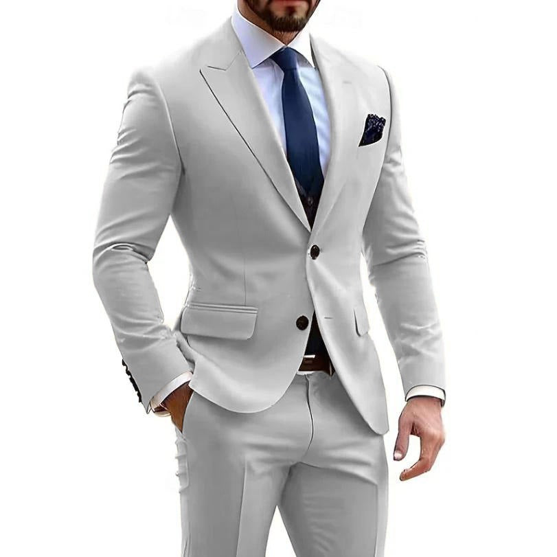 Men's Two-Piece Suit in Blended Cotton – Elegant Slim Fit