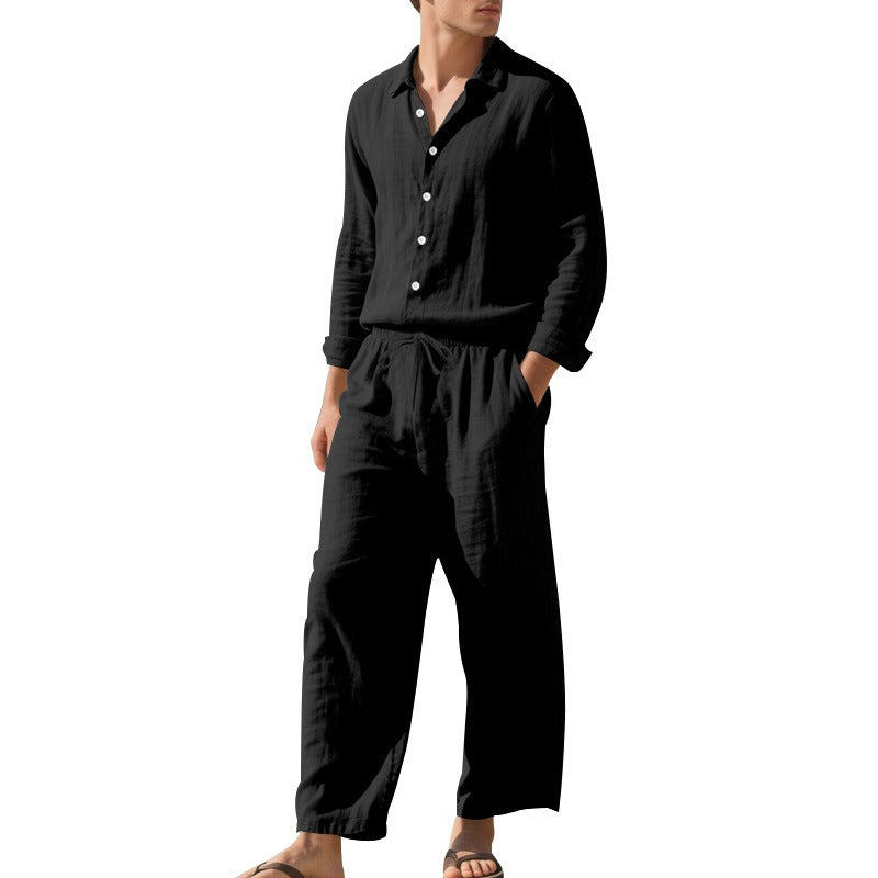 Men's Two-Piece Linen Set – Breathable Shirt and Drawstring Pants