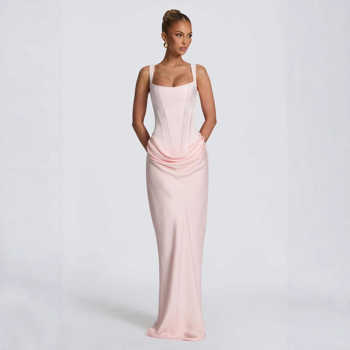 Women's Strapless Maxi Dress – Elegant Sheath Fit