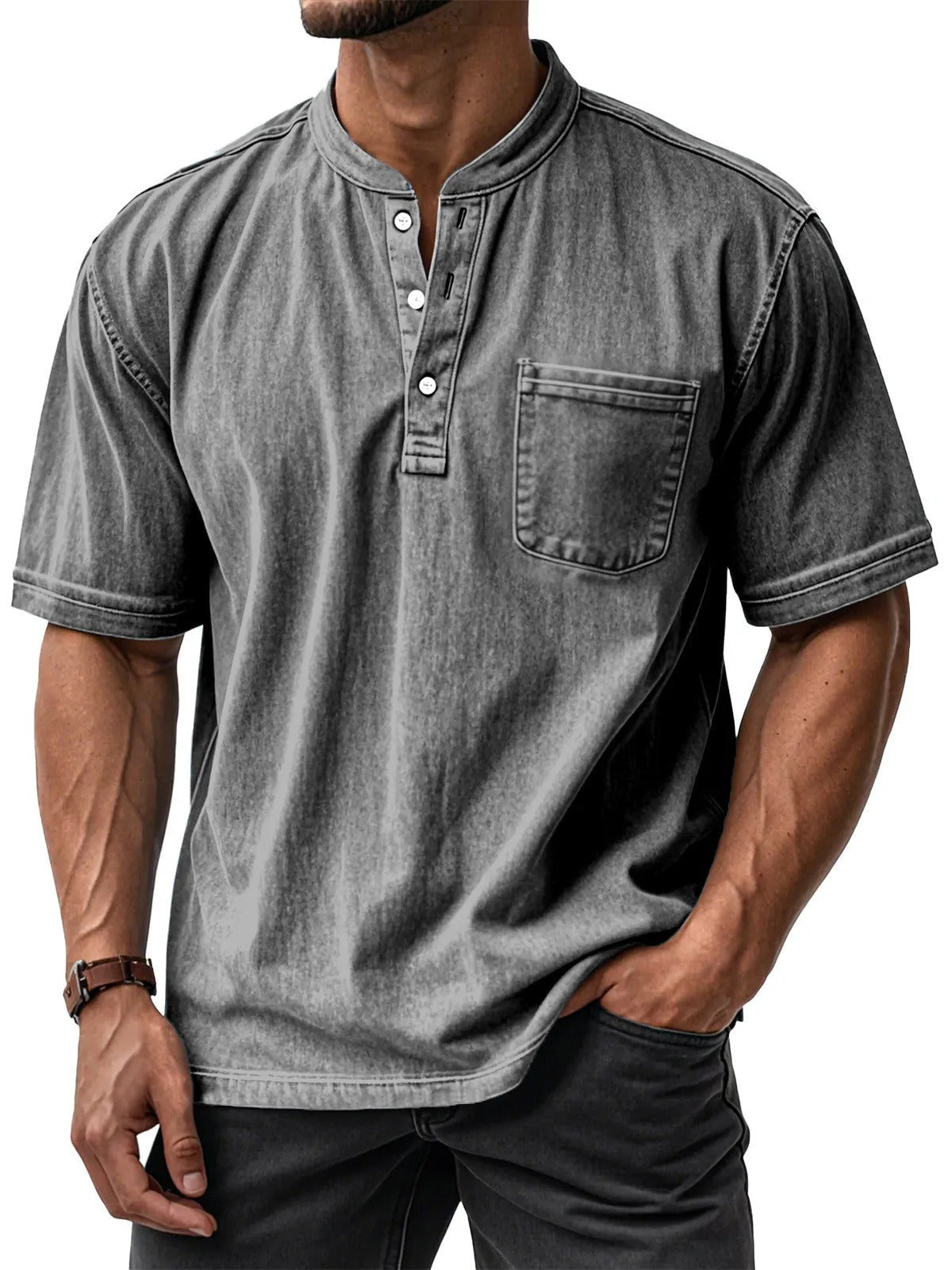 Men's Short Sleeve Cotton Shirt – Casual Crew Neck