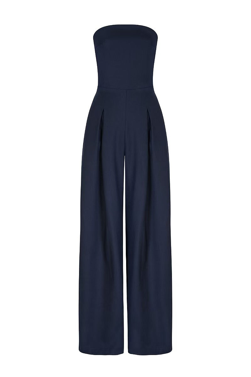 Women’s Strapless Wide-Leg Jumpsuit – Elegant Fitted Flowing Fit