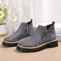 Women's Suede-Effect Ankle Boots - Side Zip, Chunky Sole