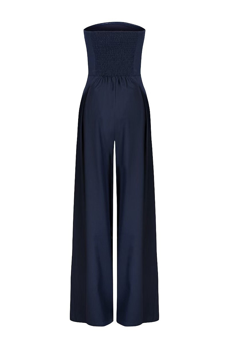 Women’s Strapless Wide-Leg Jumpsuit – Elegant Fitted Flowing Fit