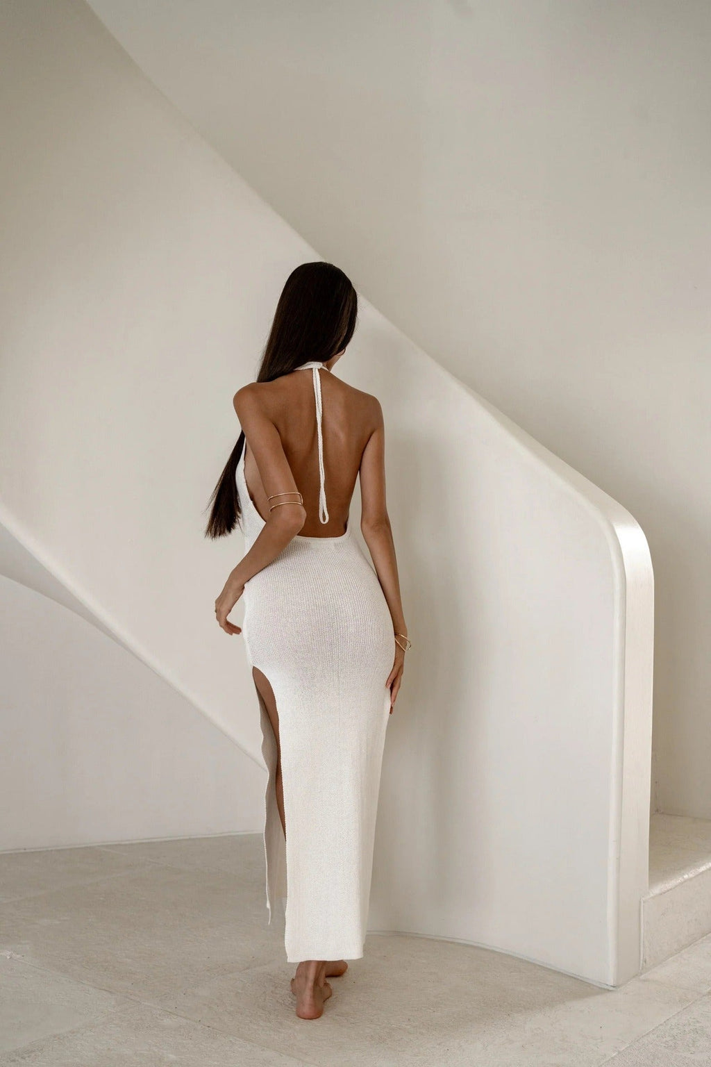 Women’s Ribbed Knit Backless Maxi Dress – Slim Fit Sleeveless Resortwear
