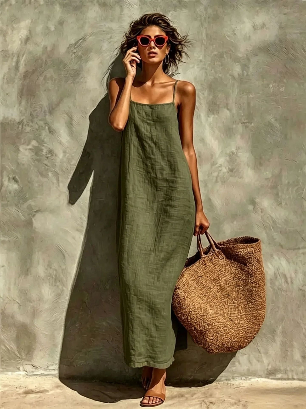 Long Dress for Women in Cotton Blend – Loose Fit Square Neckline
