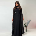 Women's Long Dress A-Line – Asymmetric Neckline with Cutout