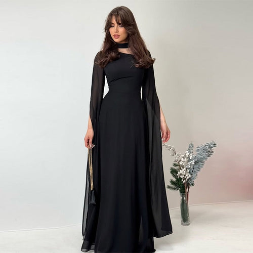 Women's Long Dress A-Line – Asymmetric Neckline with Cutout